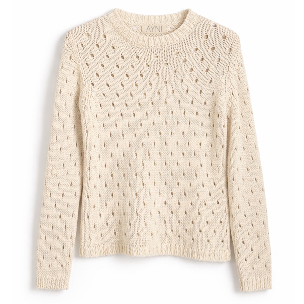 AYNI Cream Open Crochet Knit Long Sleeve Sweater Size XS